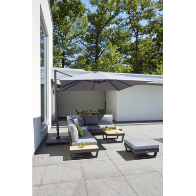 Modica lounge poef in zwart aluminium met grijs textilene kussen