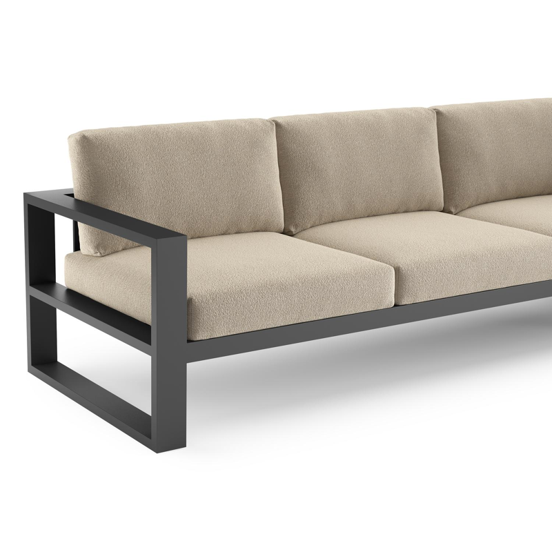Verato loungehoek in zwart aluminium met marbella sand all weather cosytica kussen