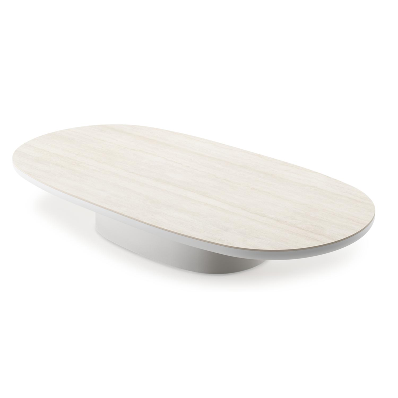 Amico loungetafel bombo in wit aluminium en volkeramiek Travertino Bianco - L 171 x B 89 x H 24 cm