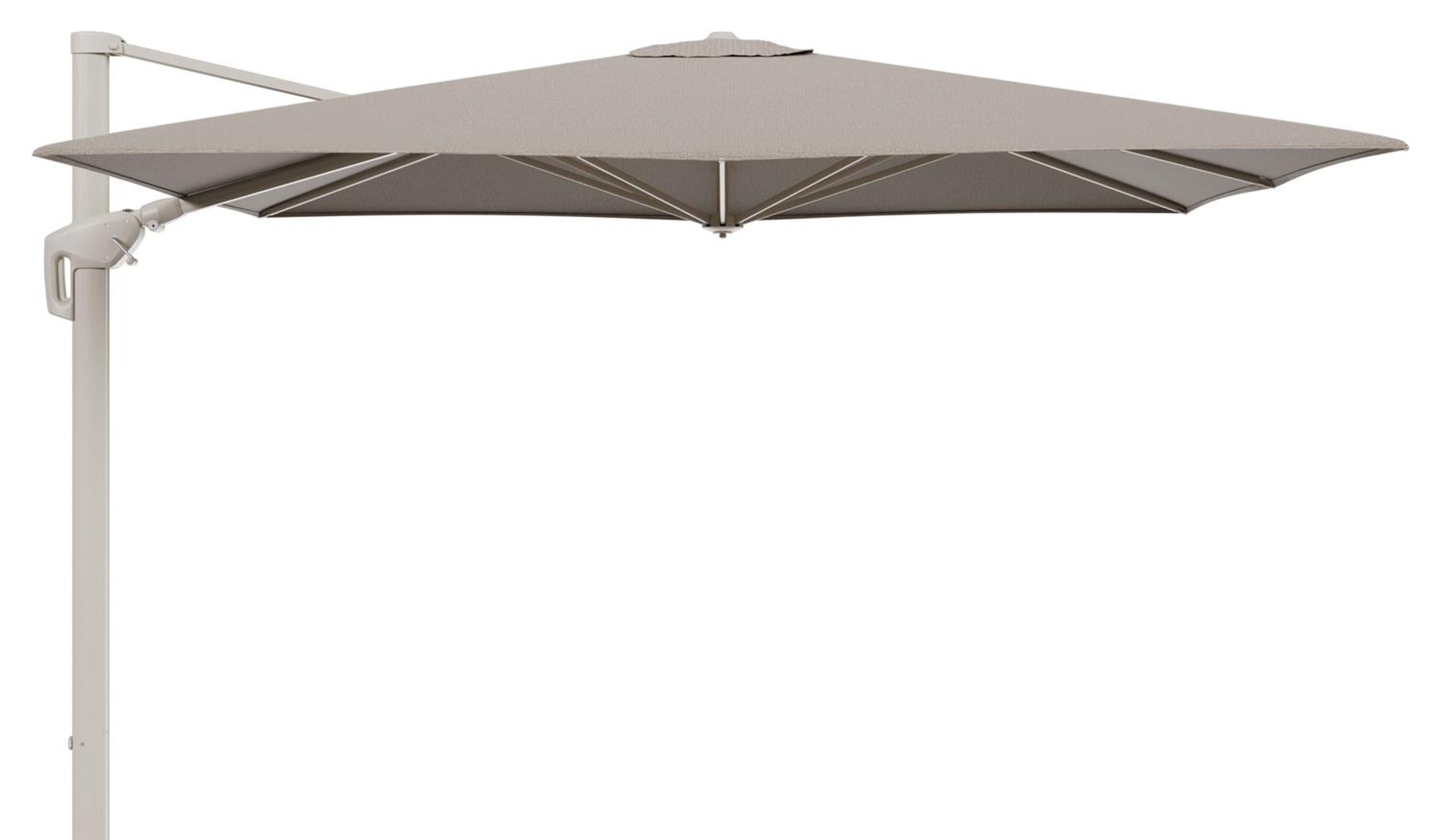 Parasol pendant Minore avec fonction tilt en aluminium beige et toile de parasol All Weather Solica Firenze Earth - Lg.1 280 Lg.2 370 cm (sans pied de parasol)