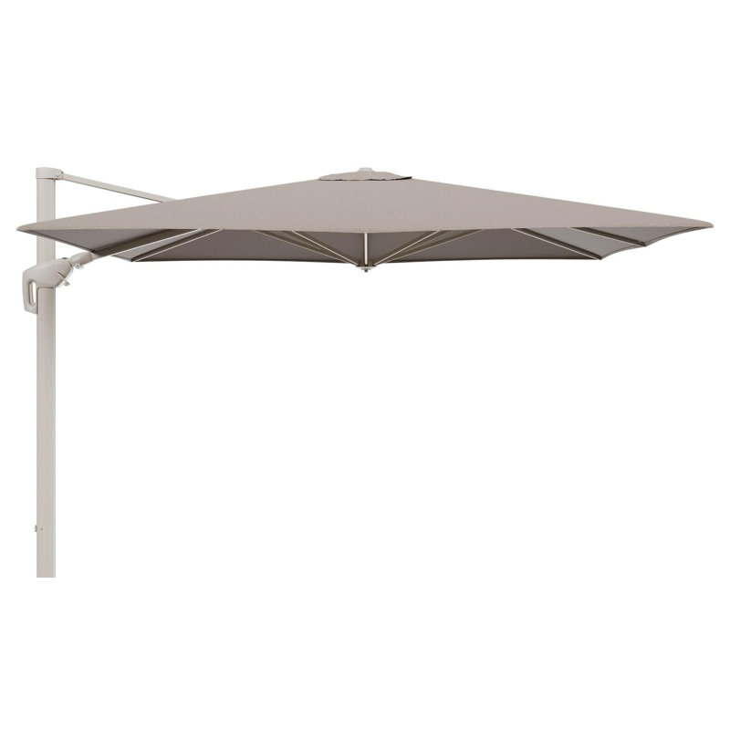 Minore zweefparasol met tiltfunctie in beige aluminium en Firenze Earth All Weather Solica parasoldoek - L1 280 x L2 370 cm (zonder voet)