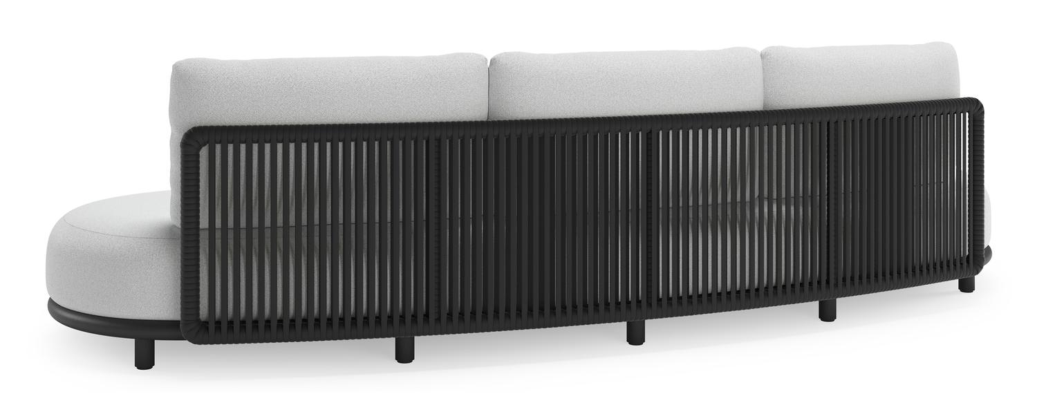 Lomano loungebank in zwart aluminium en zwart verticaal geweven luxe vlakke rope met ego birch all weather solica kussen