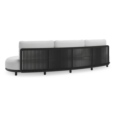 Lomano loungebank in zwart aluminium en zwart verticaal geweven luxe vlakke rope met ego birch all weather solica kussen