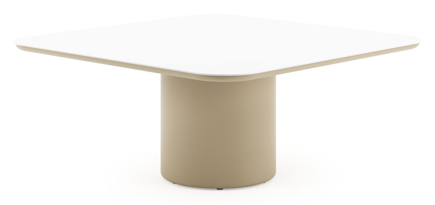 Amico low dining tuintafel afgerond vierkant in beige aluminium en volkeramiek Arctic White - L 148 x B 148 x H 61 cm