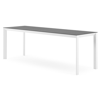 Table de jardin Malito rectangulaire en aluminium blanc et céramique pleine Basalt Black - Lg. 220 x Lrg. 70 x Haut. 75 cm