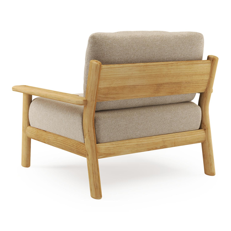 Amaro loungestoel in teak met madagascar oak all weather cosytica kussen