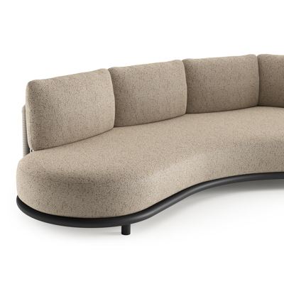 Lomano loungebank in zwart aluminium en beige verticaal geweven luxe vlakke rope met bora jungle all weather cosytica kussen