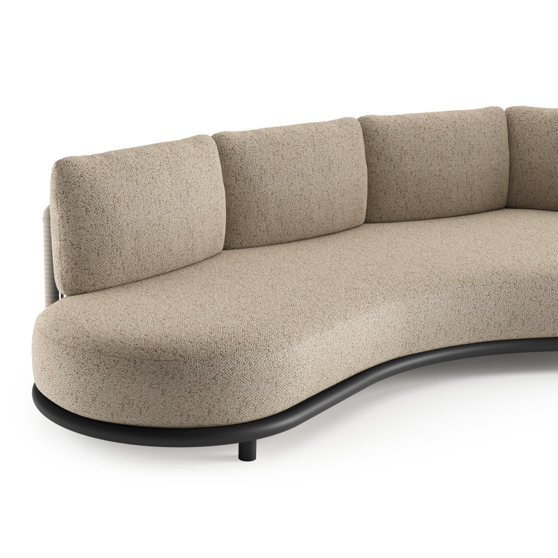 Lomano loungebank in zwart aluminium en beige verticaal geweven luxe vlakke rope met bora jungle all weather cosytica kussen