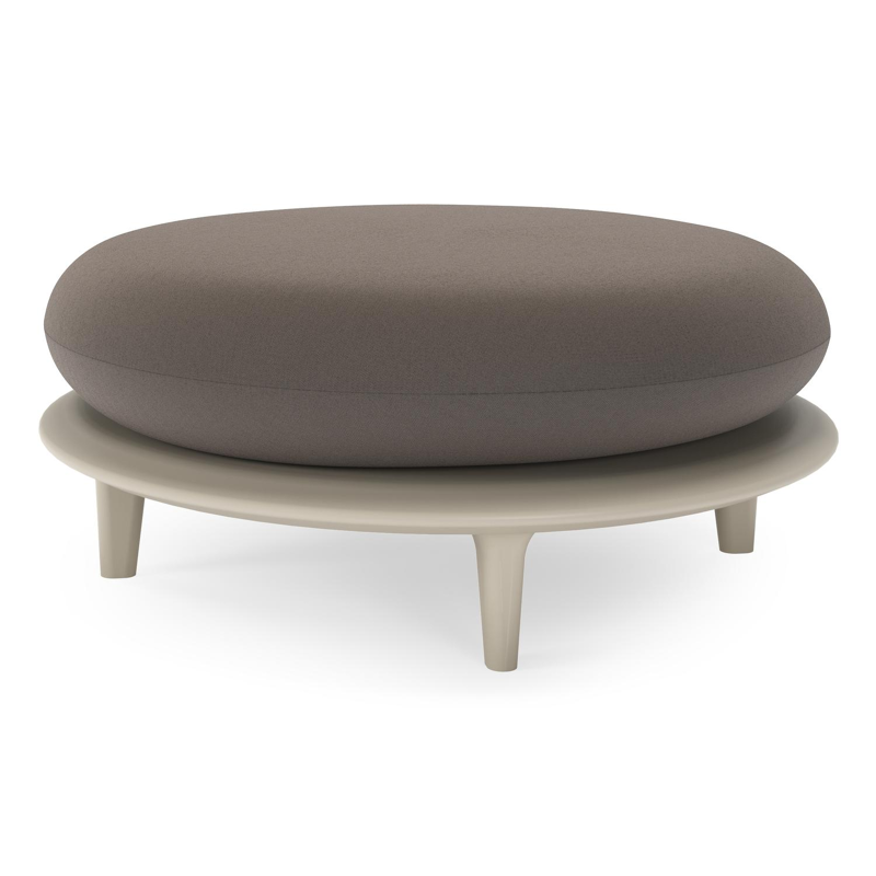 Bomero poef in beige aluminium met natte nature grey all weather sunbrella® luxe kussen