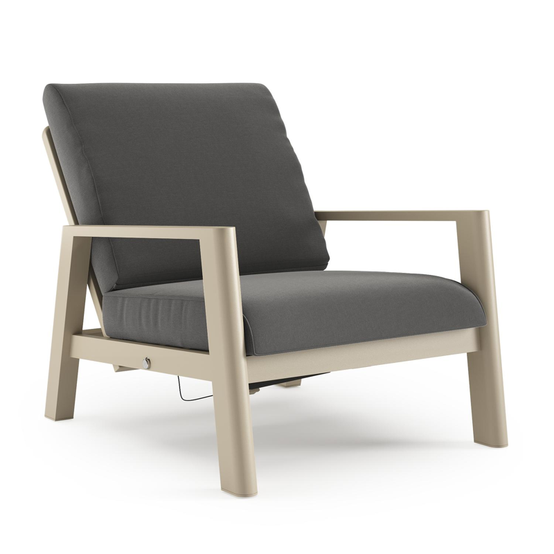 Cirello loungestoel 1-zit in beige aluminium met natte charcoal chine all weather sunbrella® luxe kussen
