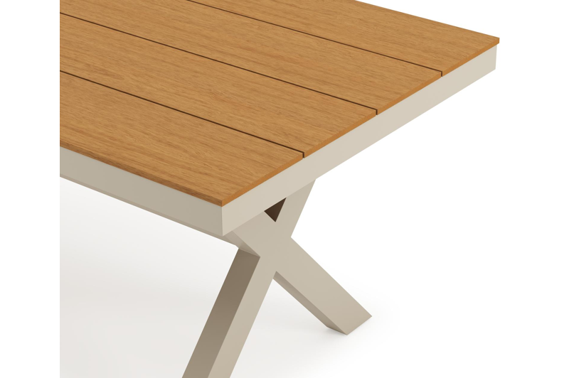 Bahia tuinset rechthoekig in beige aluminium en polywood met 6 Guarda tuinstoelen