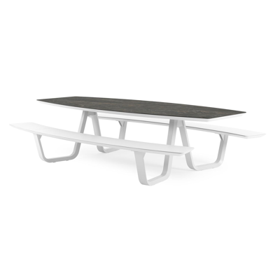 Table de pique-Forno forme de bateau en aluminium blanc et céramique pleine Black Obsession - Lg. 280 x Lrg. 192 x Haut. 72 cm