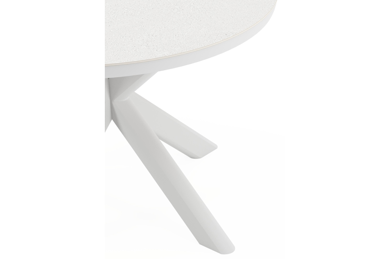 Pamplona ronde tuinset in wit aluminium en sintered stone topo minerale met 4 Matera tuinstoelen