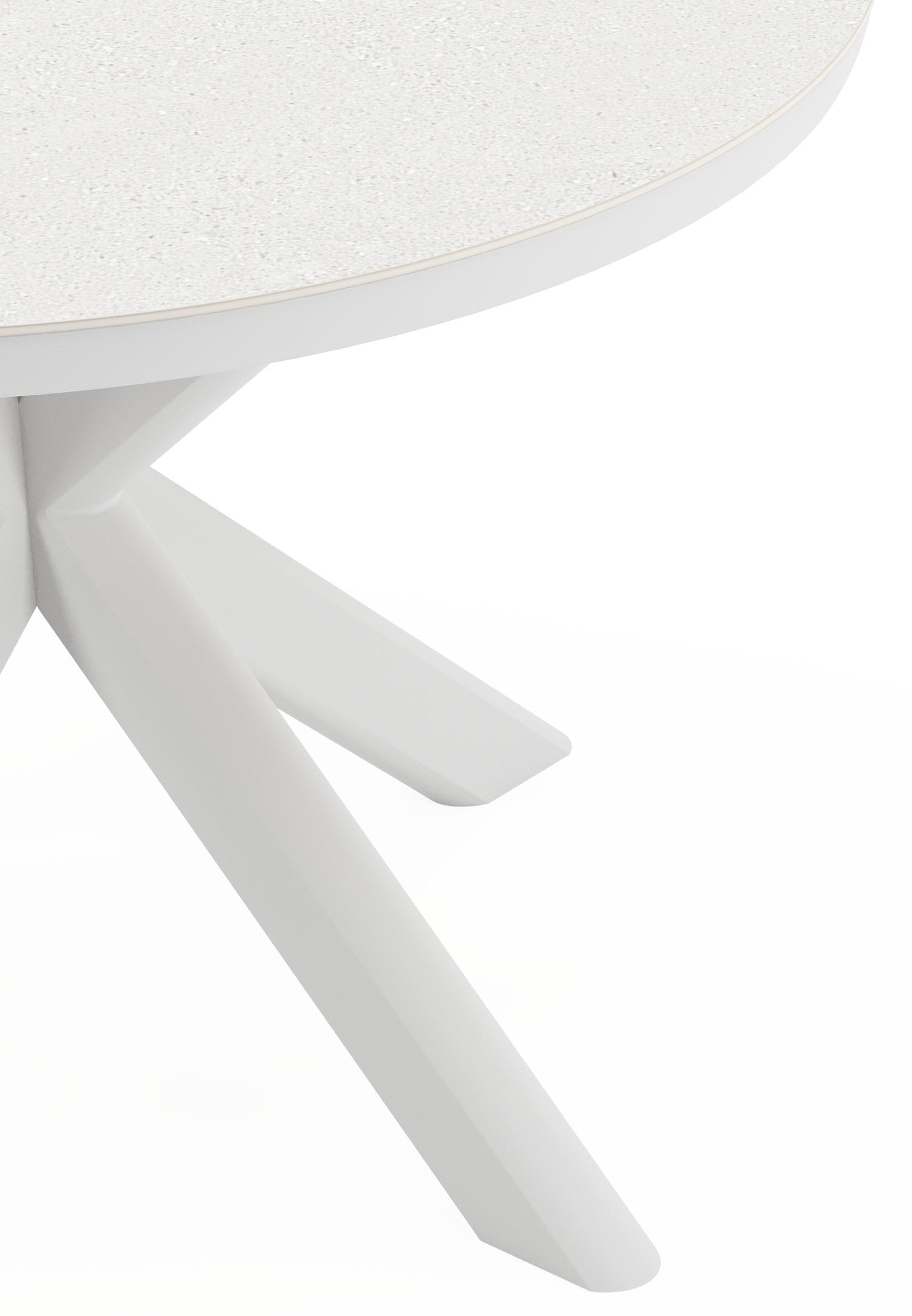 Pamplona ronde tuinset in wit aluminium en sintered stone topo minerale met 4 Cosa tuinstoelen