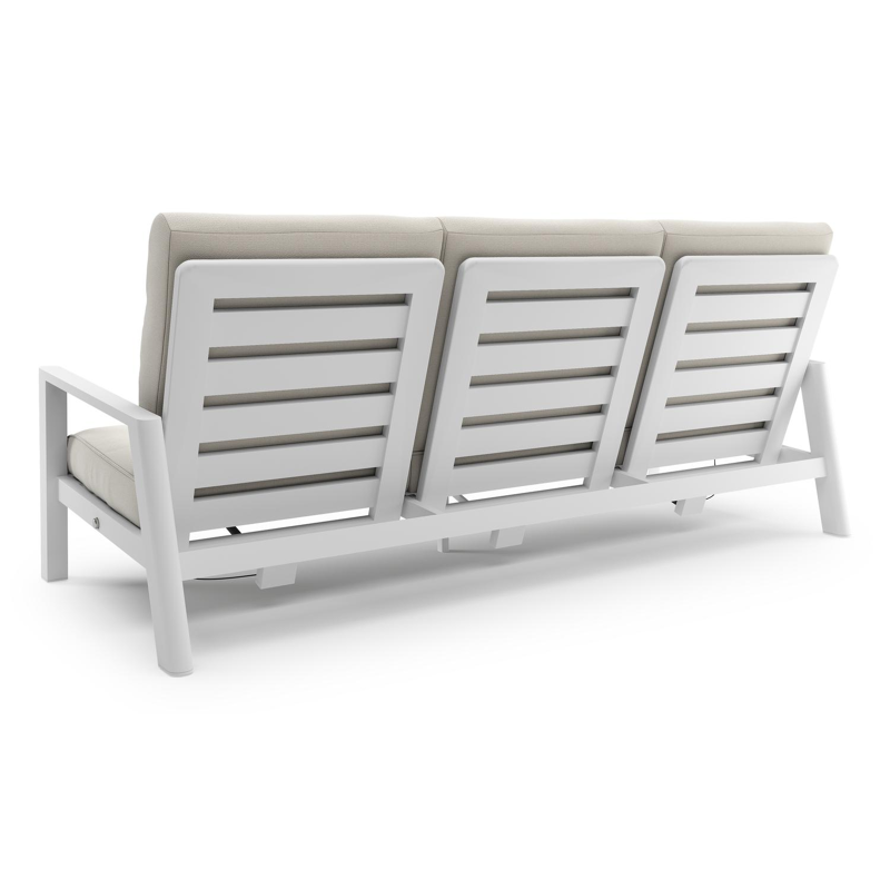 Canapé de jardin Cirello en aluminium blanc et coussins en all weather sunbrella® luxe savane white