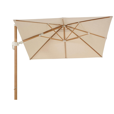 Parasol pendant Rufina avec fonction tilt en aspect de bois avec toile de parasol en all weather sunbrella® premium beige - Lg.1 400 x Lg.2 300 cm (sans pied de parasol)