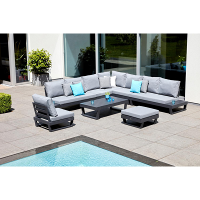 Modica lounge poef in zwart aluminium met grijs textilene kussen