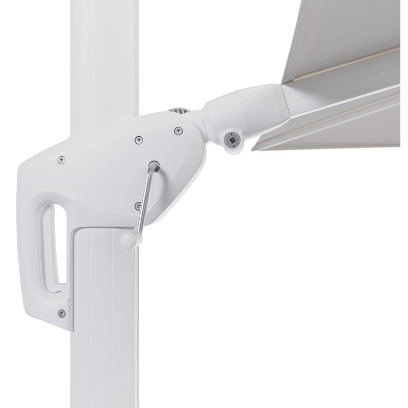 Parasol pendant Minore avec fonction tilt en aluminium blanc et toile de parasol en All Weather Sunbrella® Luxe Lopi Snow  - Lg.1: 280 x Lg.2: 370 cm (sans pied de parasol