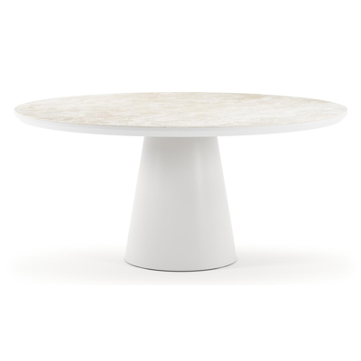 Donato tuintafel rond in wit aluminium en volkeramiek Rapolano dia. 148 cm