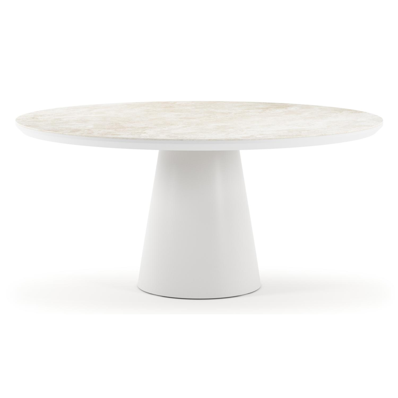 Donato tuintafel rond in wit aluminium en volkeramiek Rapolano dia. 148 cm