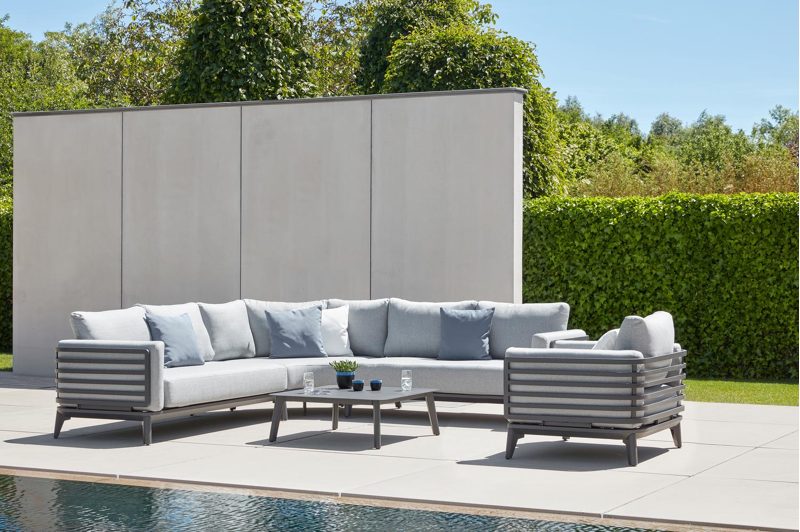 Mosa loungezetel 1-zit in zwart aluminium met grijs weather+ softtouch kussen