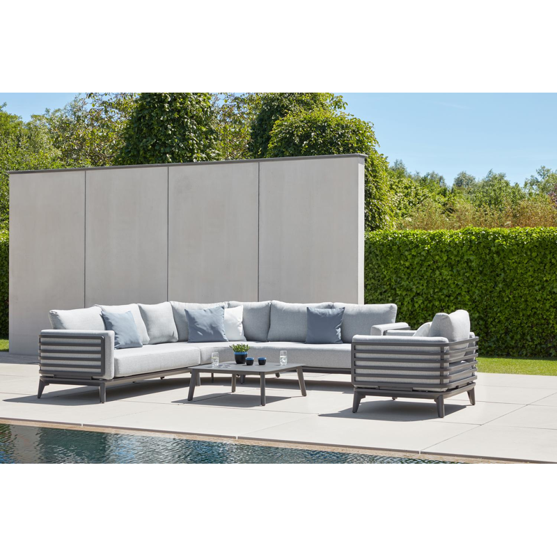 Mosa loungezetel 1-zit in zwart aluminium met grijs weather+ softtouch kussen