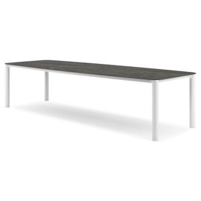 Table de jardin Orso forme de bateau en aluminium blanc et céramique pleine Black Obsession - Lg. 315 x Lrg. 115 x Haut. 75 cm