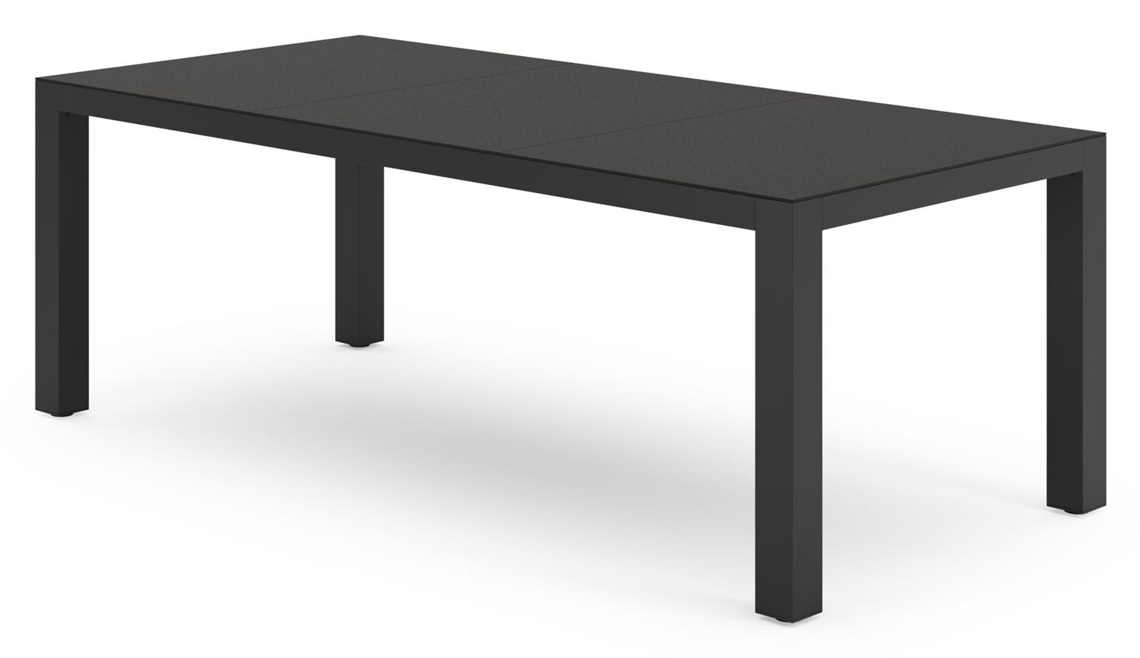 Calzo tuinset in zwart aluminium en zwart sintered stone met 6 stapelbare Bahia tuinstoelen