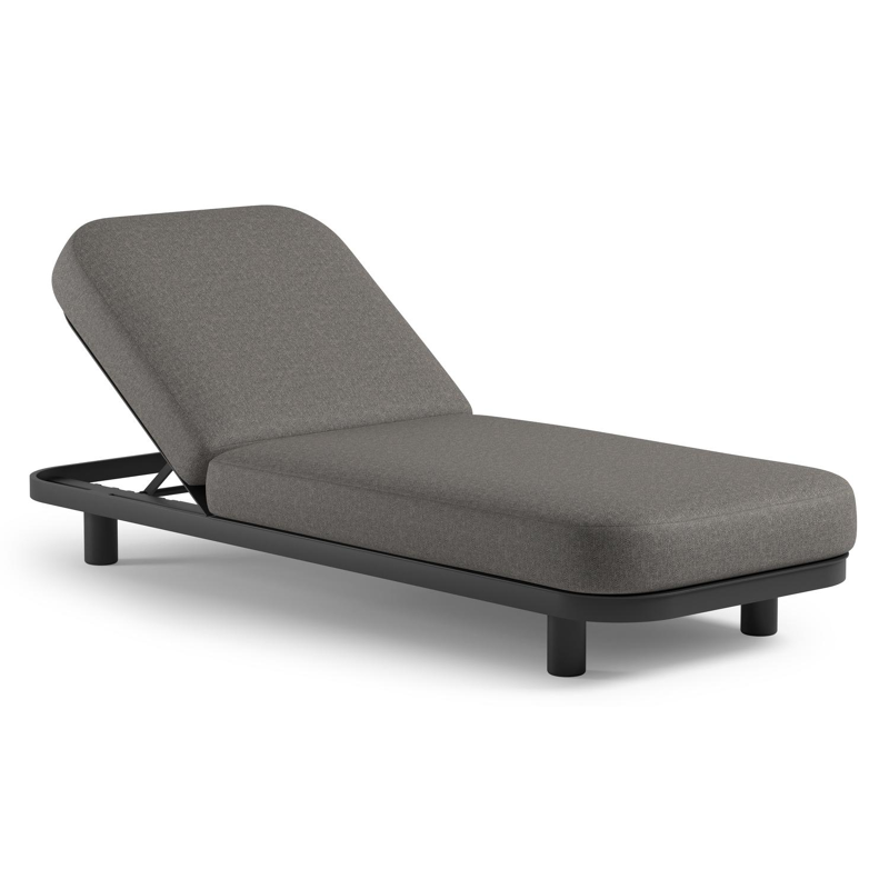Chaise longue réglable Donato en aluminium noir et coussin en all weather Sunbrella® luxe chartres drizzle