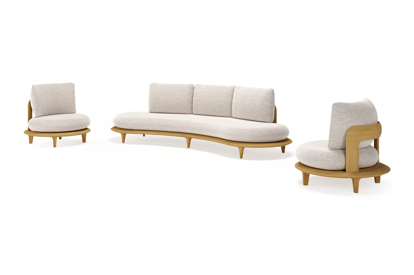 Bomero loungeset in teak met tundra sand all weather sunbrella® luxe kussen