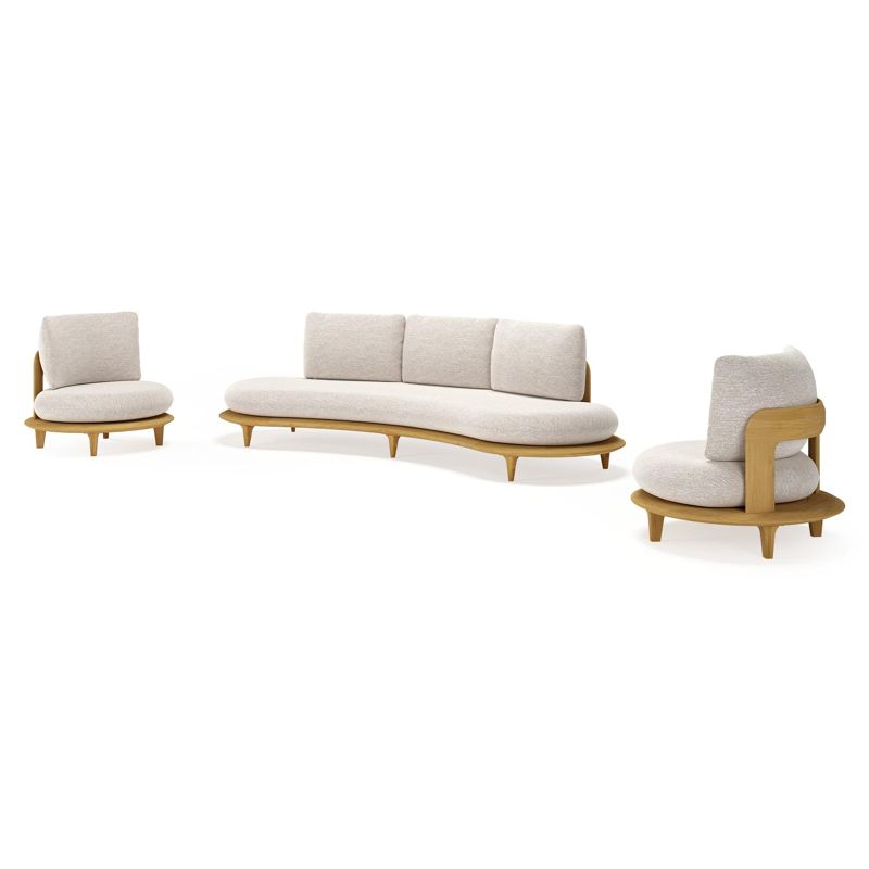 Bomero loungeset in teak met tundra sand all weather sunbrella® luxe kussen