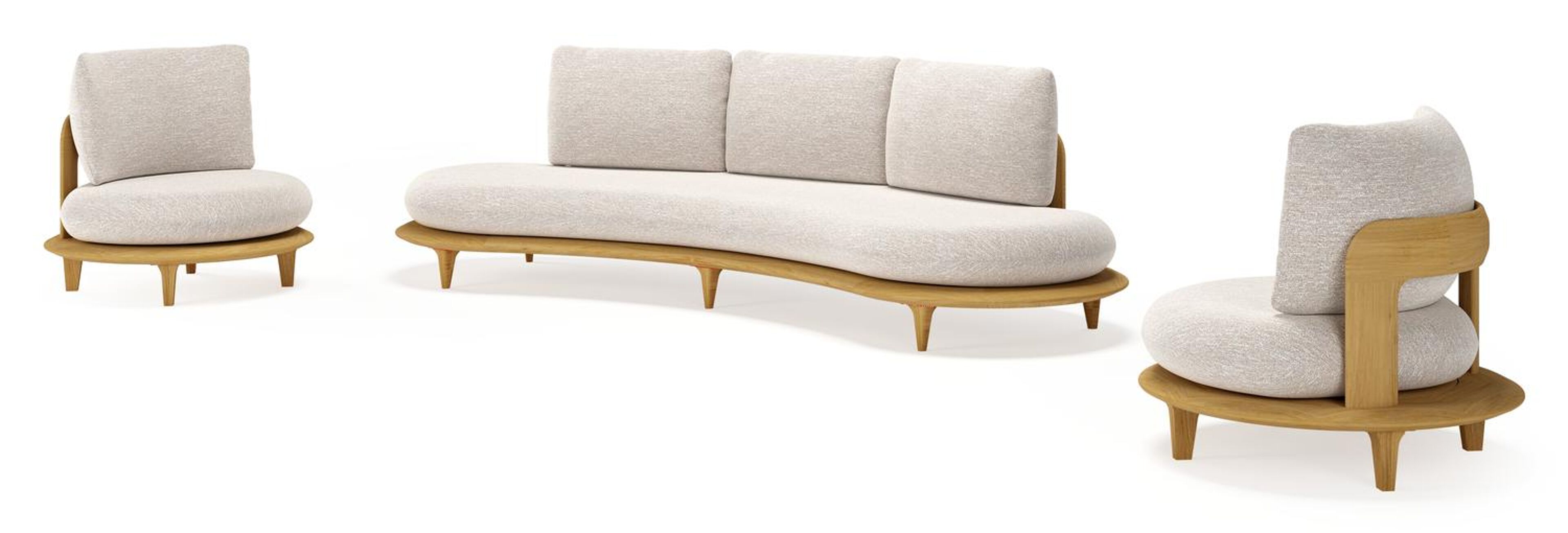 Bomero loungeset in teak met tundra sand all weather sunbrella® luxe kussen