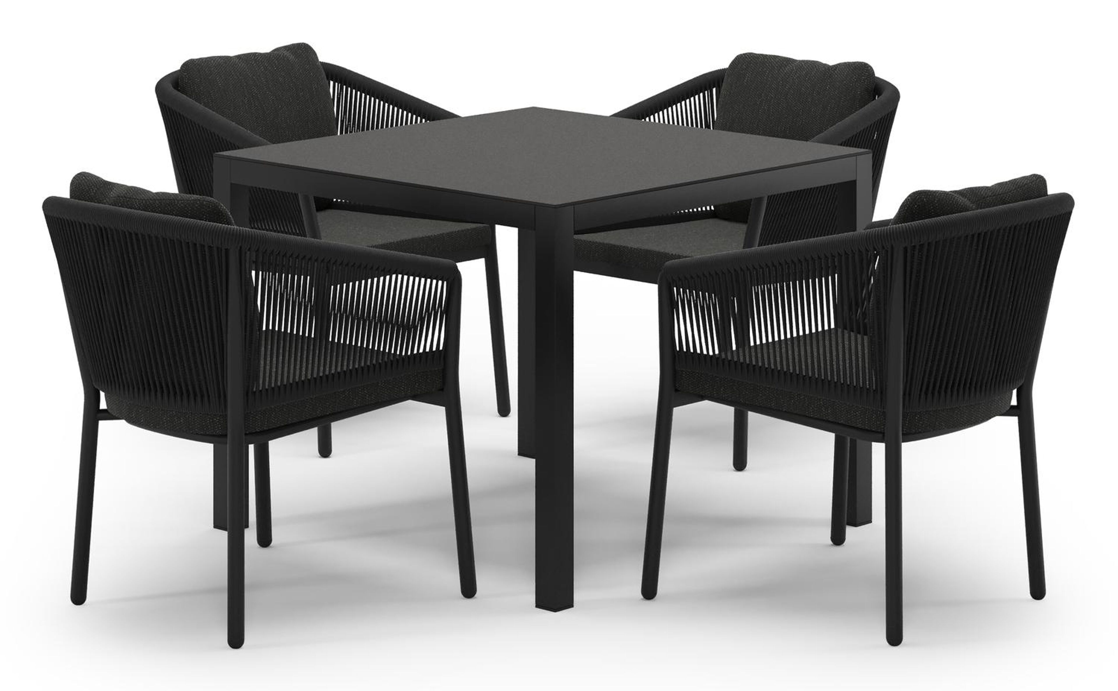 Feltro tuinset in zwart aluminium en notte minerale sintered stone met 4 Gerona tuinstoelen