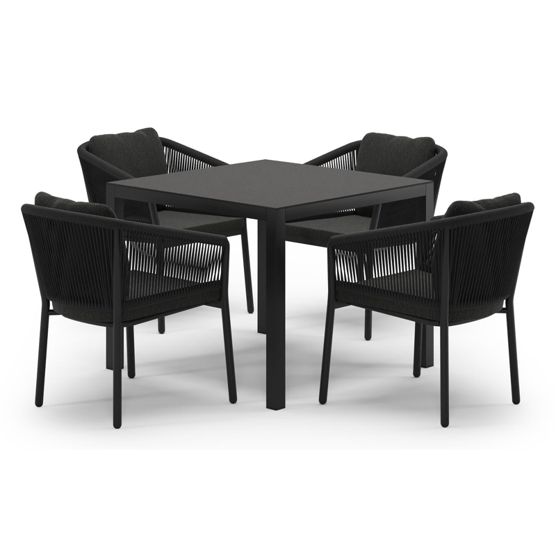 Feltro tuinset in zwart aluminium en notte minerale sintered stone met 4 Gerona tuinstoelen