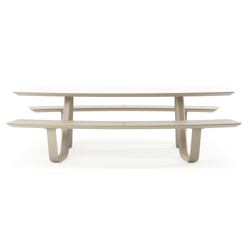 Forno picknicktafel bootvorm in beige aluminium en volkeramiek Arctic White - L 240 x B 181 x H 72 cm