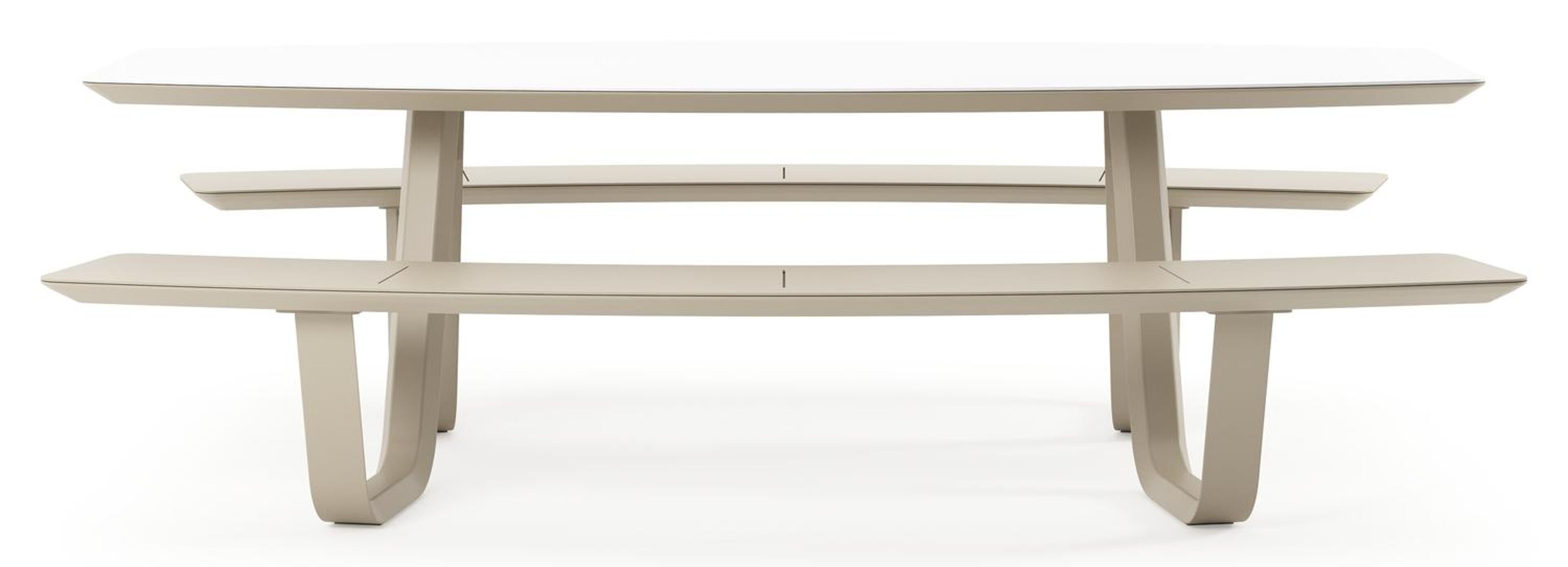 Table de pique-nique Forno forme de bateau forme de bateau en aluminium beige et céramique pleine Arctic White - Lg. 240 x Lrg. 181 x Haut. 72 cm