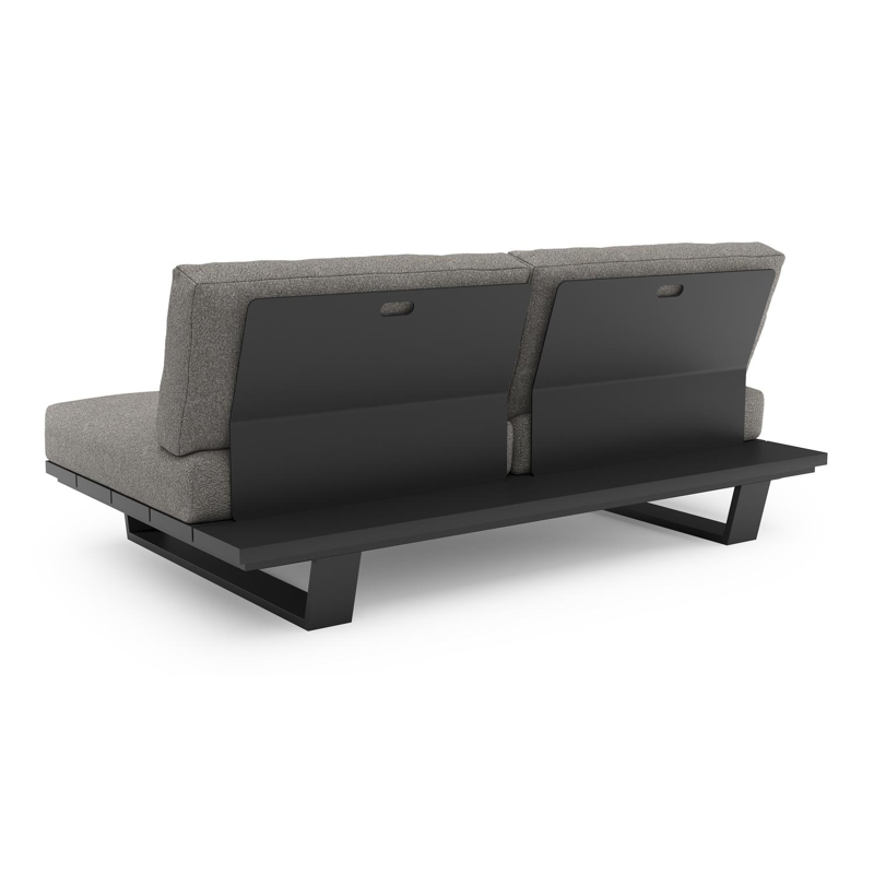 Pagino loungebank in zwart aluminium met tundra charcoal all weather sunbrella® luxe kussen