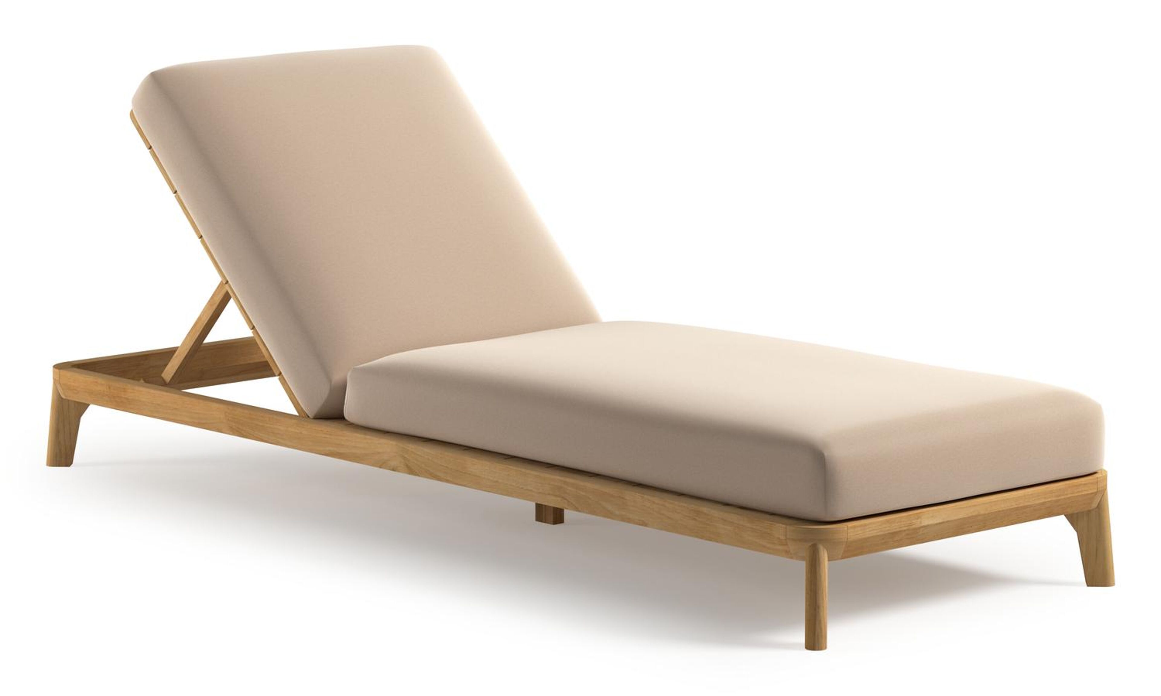 Orso verstelbaar ligbed in teak met natte linen chalk all weather Sunbrella® luxe kussen
