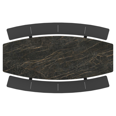 Forno picknicktafel bootvorm in zwart aluminium en volkeramiek black obsession tafelblad - L 280 x B 192 x 72 cm