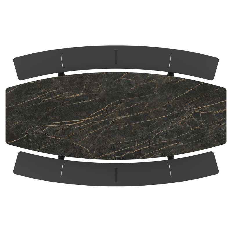 Forno picknicktafel bootvorm in zwart aluminium en volkeramiek black obsession tafelblad - L 280 x B 192 x 72 cm
