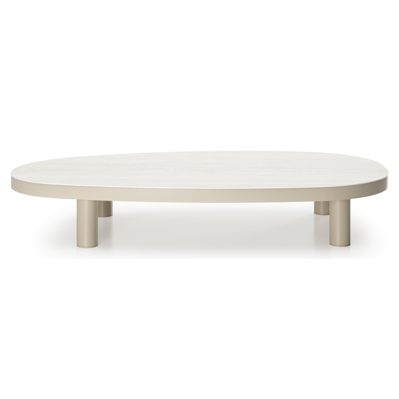Table de basse Donato organique en aluminium beige et céramique pleine Calista - Lg. 151 x Lrg. 90 x Haut. 24.5 cm