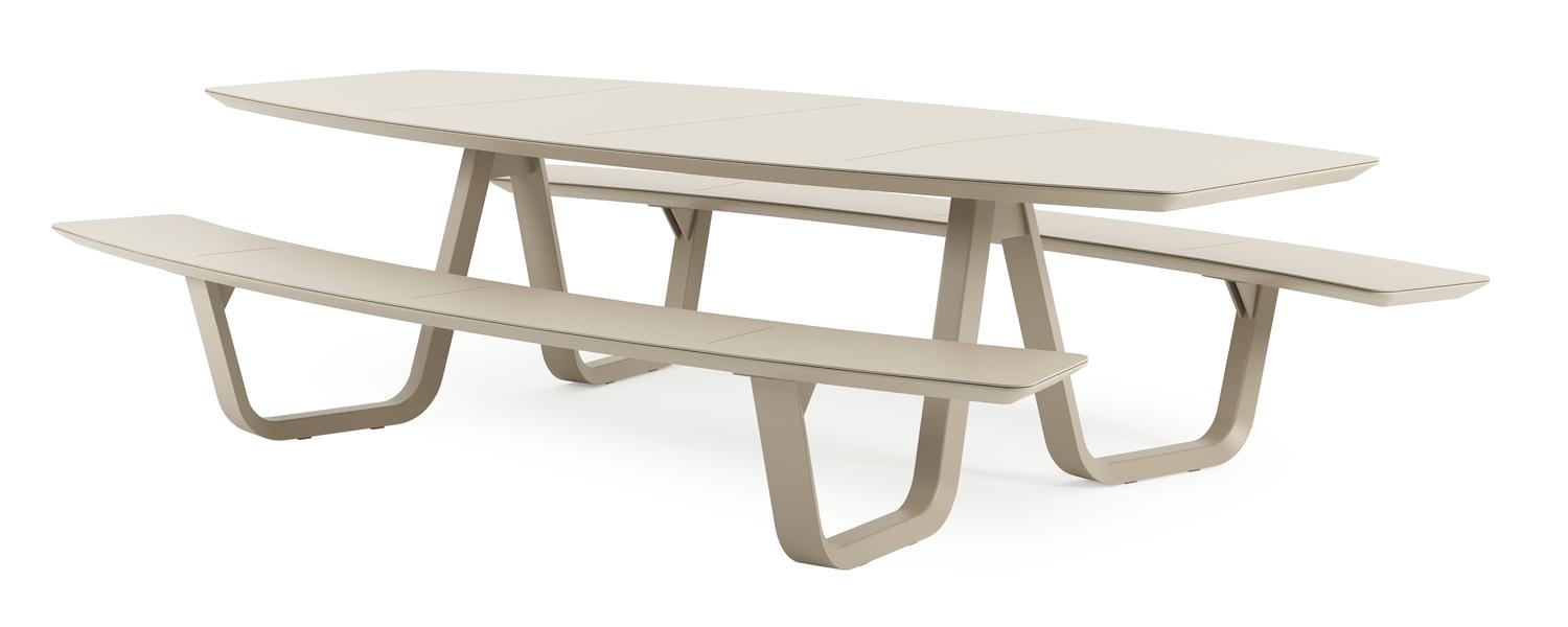 Forno picknicktafel bootvorm in beige aluminium - L 280 x B 192 x H 72 cm
