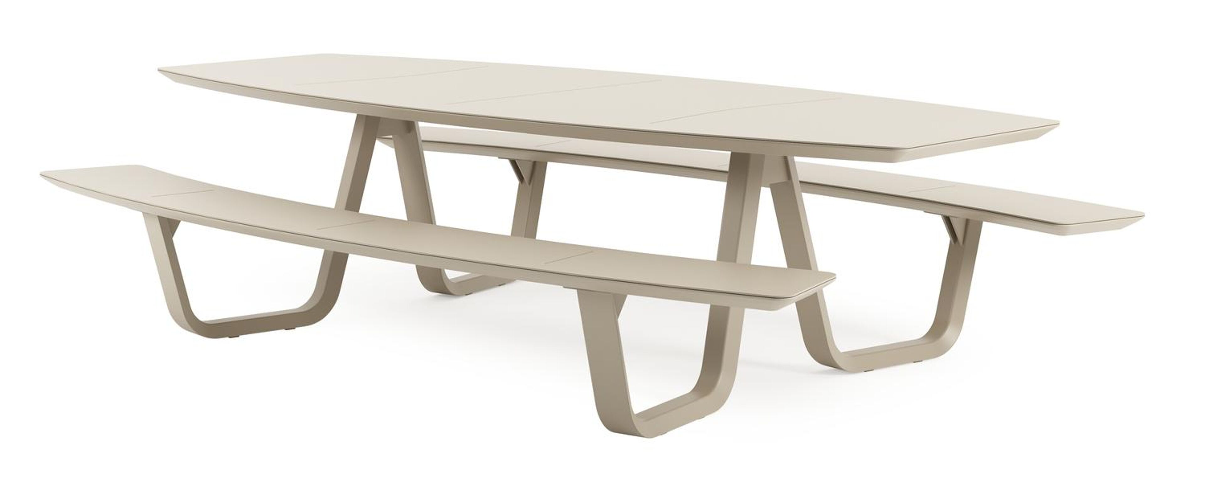 Table de pique-nique Forno forme de bateau en aluminium beige - Lg. 280 x Lrg. 192 x Haut. 72 cm