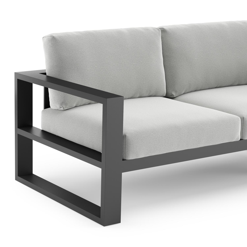 Verato loungehoek in zwart aluminium met natte grey chine all weather sunbrella® luxe kussen