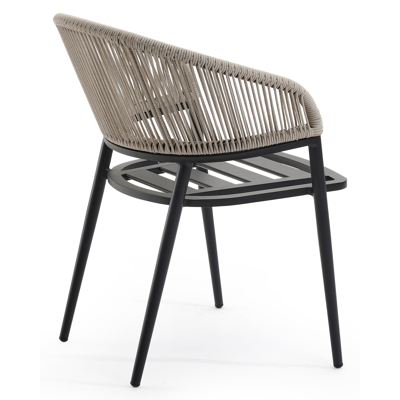 Lacrima tuinstoel in zwart aluminium en beige verticaal geweven ronde rope 