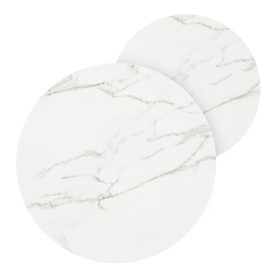 Tables basse Lacrima en aluminium blanc et céramique pleine calacatta - Dia. 85/65 x H 35/30 cm