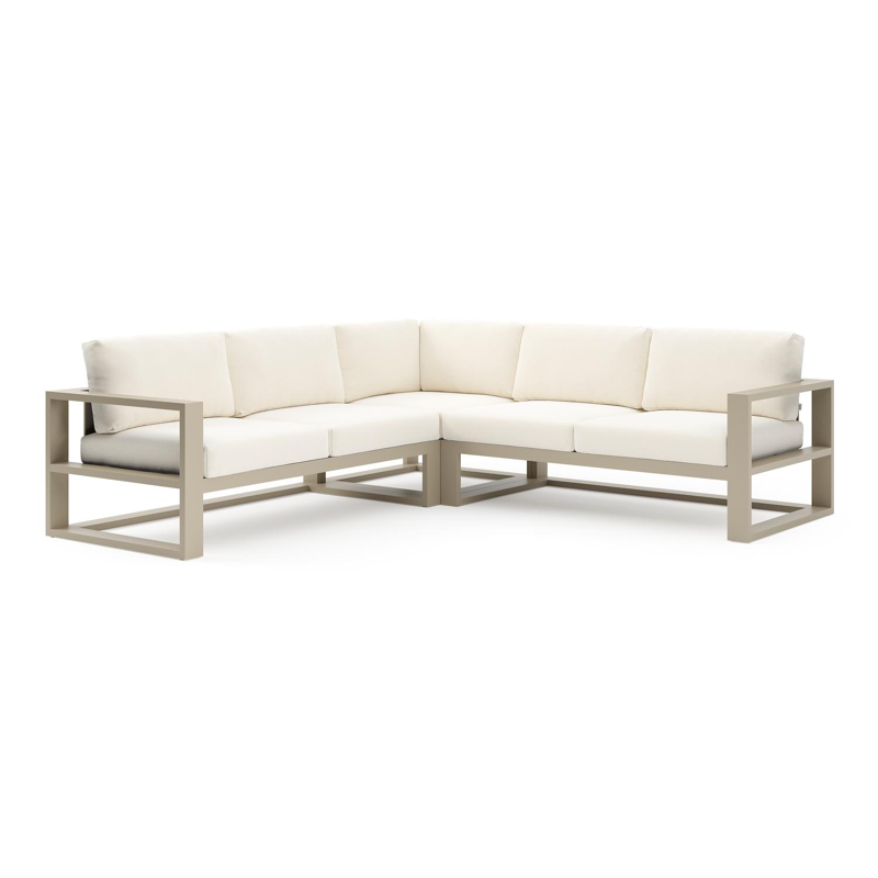 Verato loungehoek in beige aluminium met natte white all weather sunbrella® luxe kussen