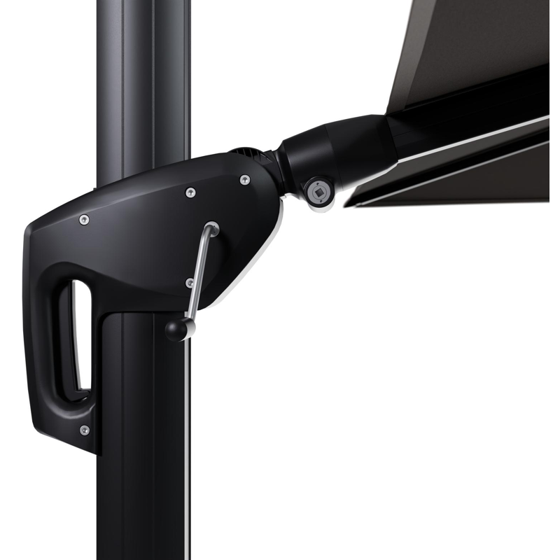 Minore zweefparasol tiltfunctie in zwart aluminium en parasoldoek in All Weather Sunbrella® Luxe Natte Carbon Beige  - L1 280 x L2: 370 cm (zonder voet)