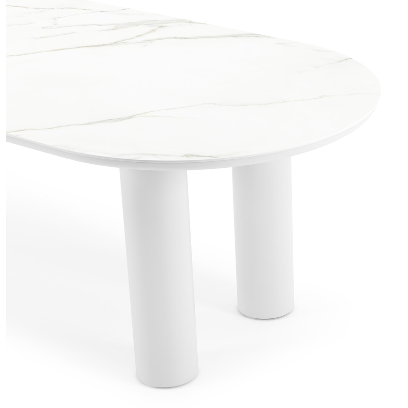 Organo tuintafel ovaal in wit aluminium en volkeramiek  calacatta - L 260 x B 100 x H 74 cm