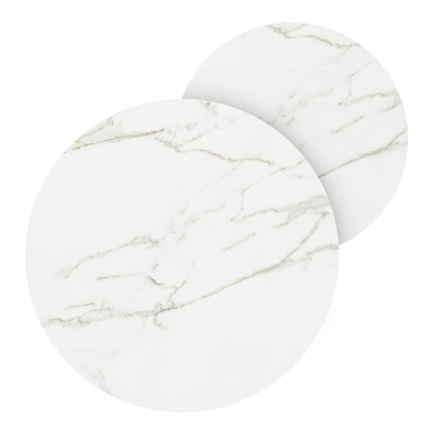 Ensemble de 2 tables d'appoint Fano ronde en aluminium noir et céramique pleine Calacatta - Diam. 85/65 x Haut. 35/30 cm